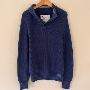 American Eagle Mens Y2K Henley Sweater Size Medium Ribbed Preppy